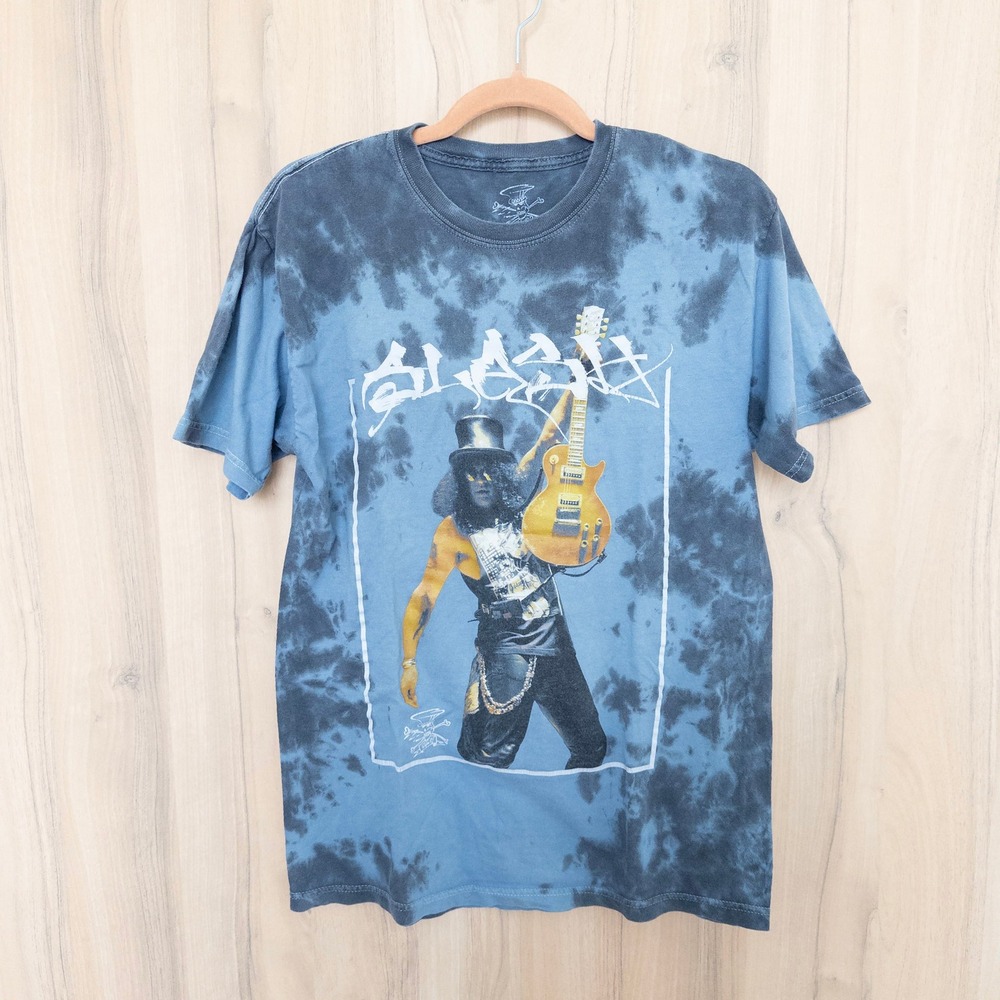 Slash Mens Graphic T-Shirt Medium Blue Tie Dye‎ Rock Band Heavy Metal Casual